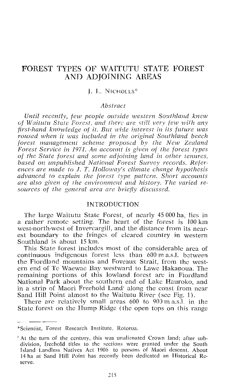 Forest Types of Waittjtu State Forest and Adjoining Areas