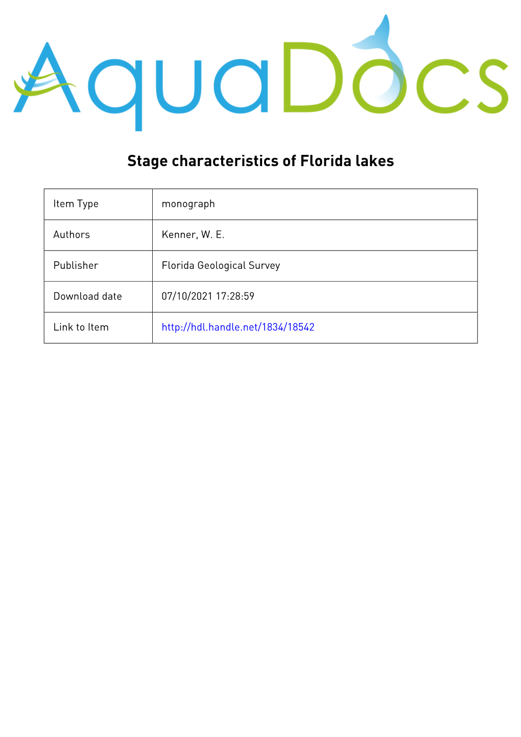 The Florida Geological Survey Holds All Rights to the Source Text of This Electronic Resource on Behalf of the State of Florida