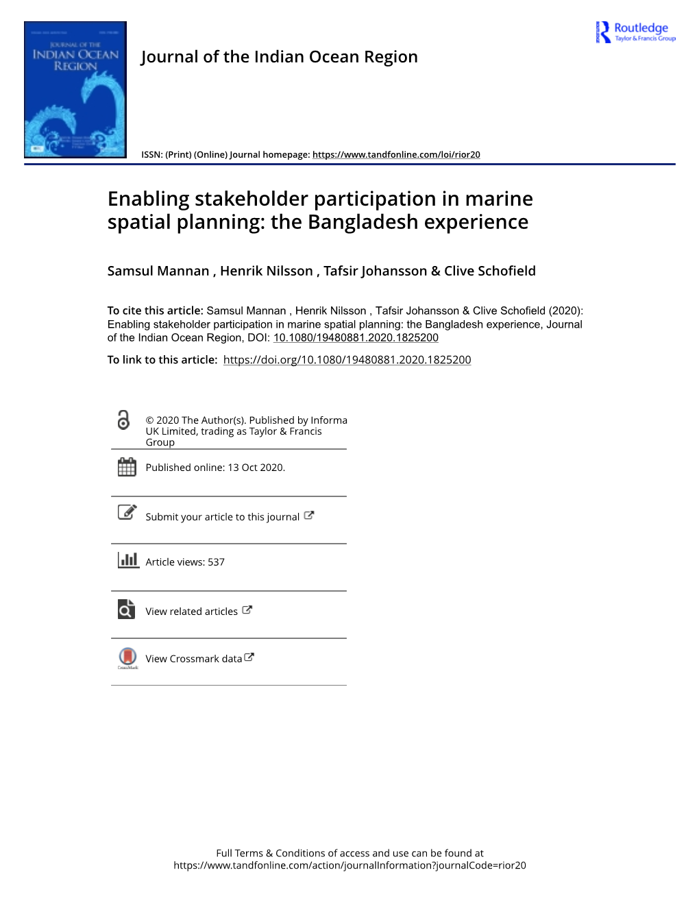 Enabling Stakeholder Participation in Marine Spatial Planning: the Bangladesh Experience