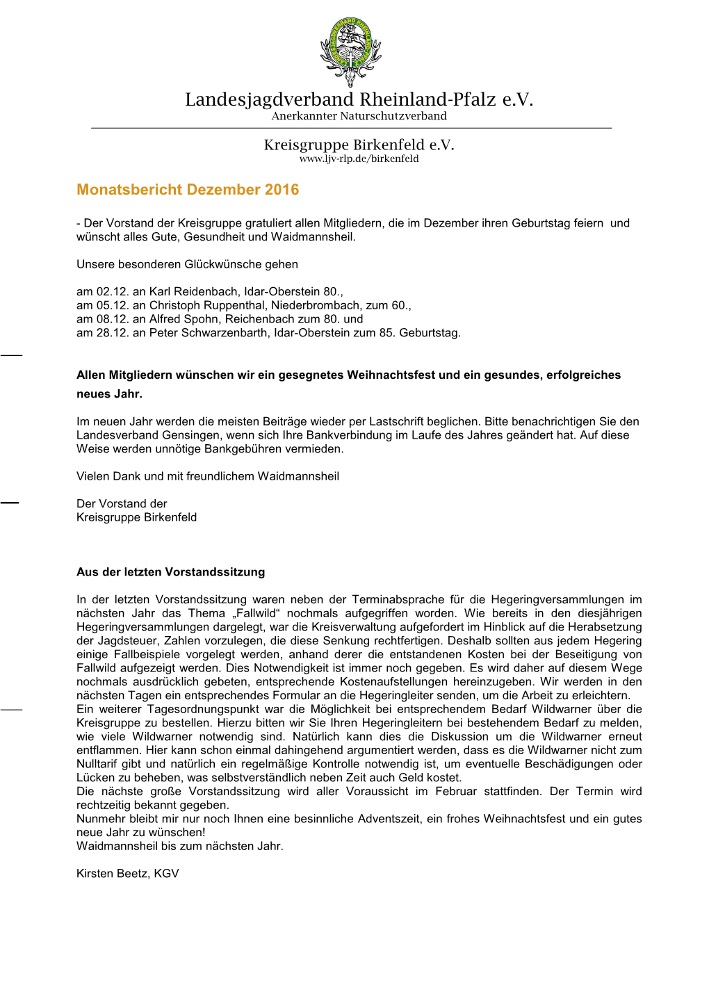 Landesjagdverband Rheinland-Pfalz E.V. Anerkannter Naturschutzverband