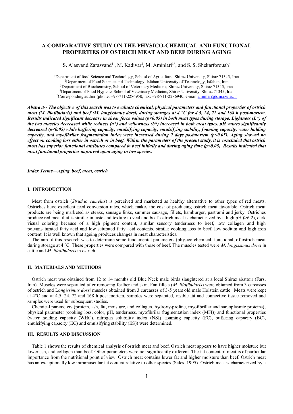 A Comparative Study on the Physico-Chemical and Functional Properties of Ostrich Meat and Beef During Aging