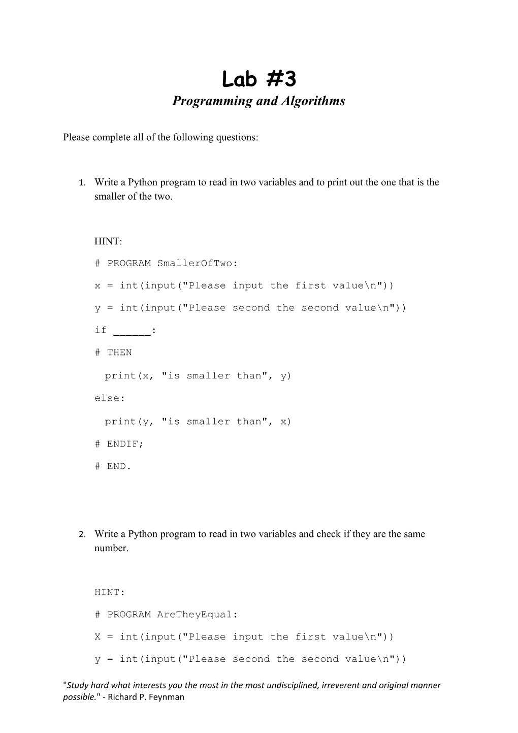 Programming and Algorithms