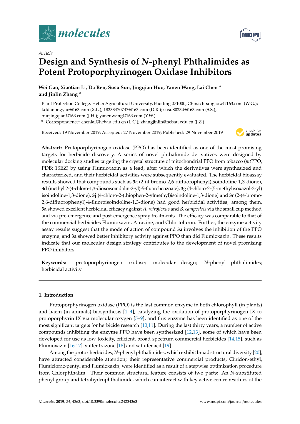 Design and Synthesis of N-Phenyl Phthalimides As Potent Protoporphyrinogen Oxidase Inhibitors