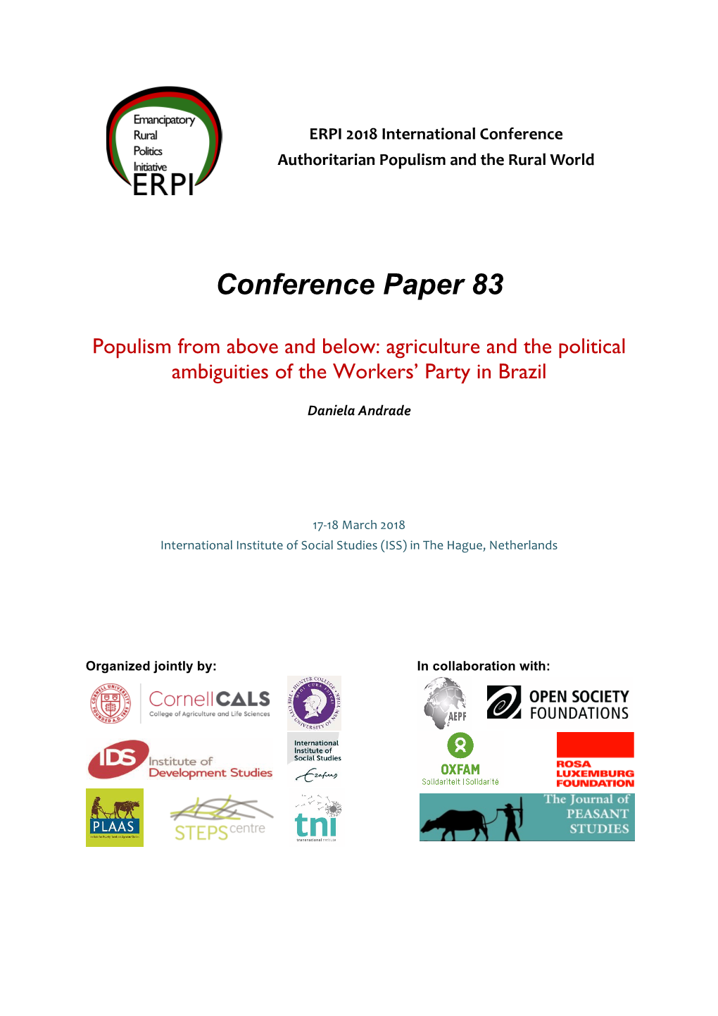 Populism from Above and Below: Agriculture and the Political Ambiguities of the Workers' Party in Brazil