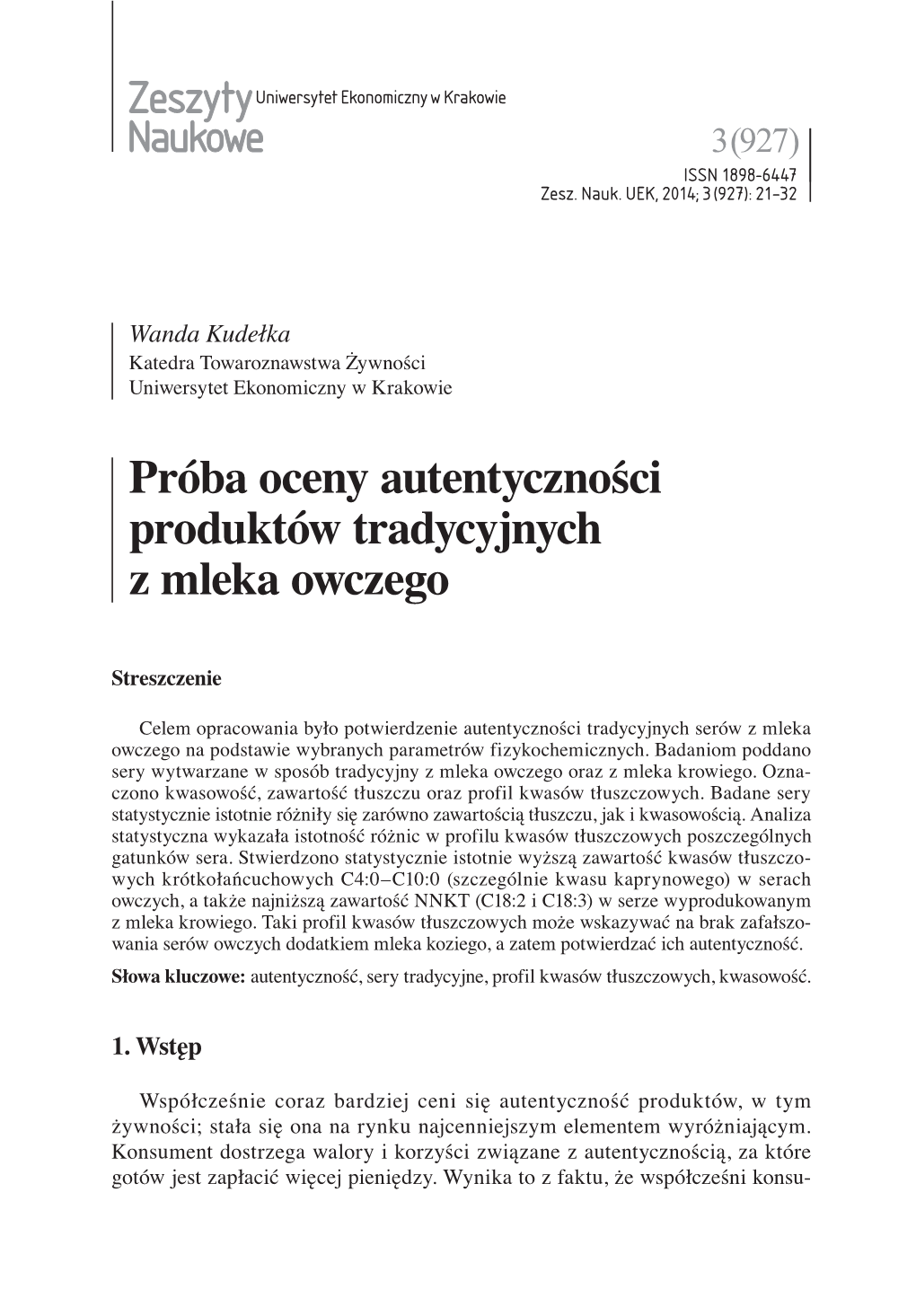 Zeszyty Naukowe Próba Oceny Autentyczności Produktów