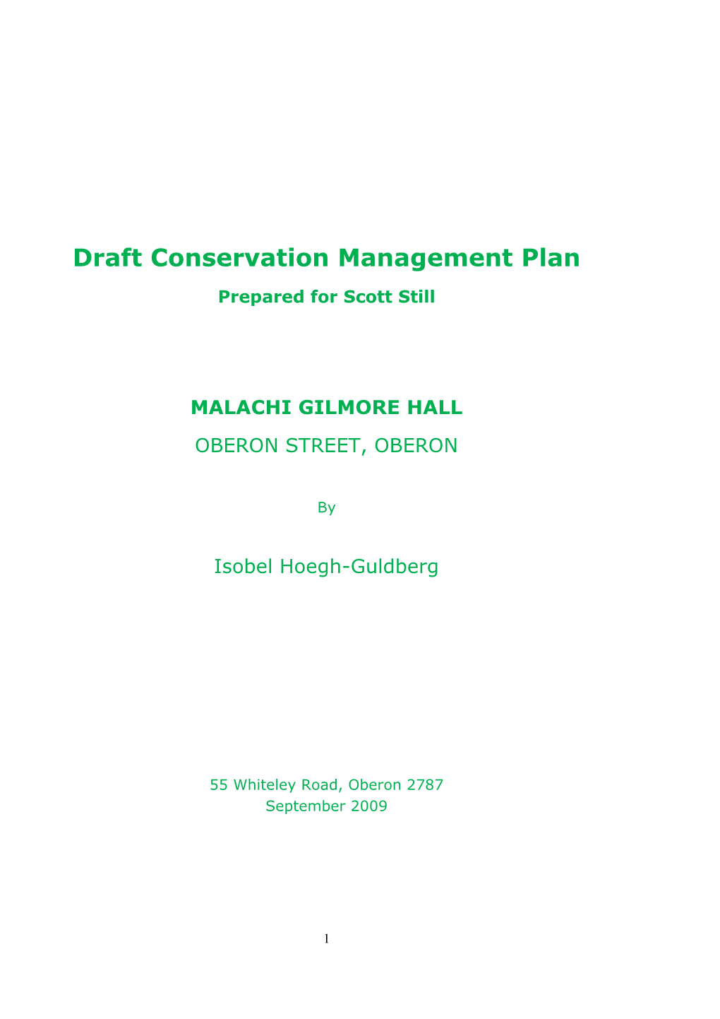 Draft Conservation Management Plan