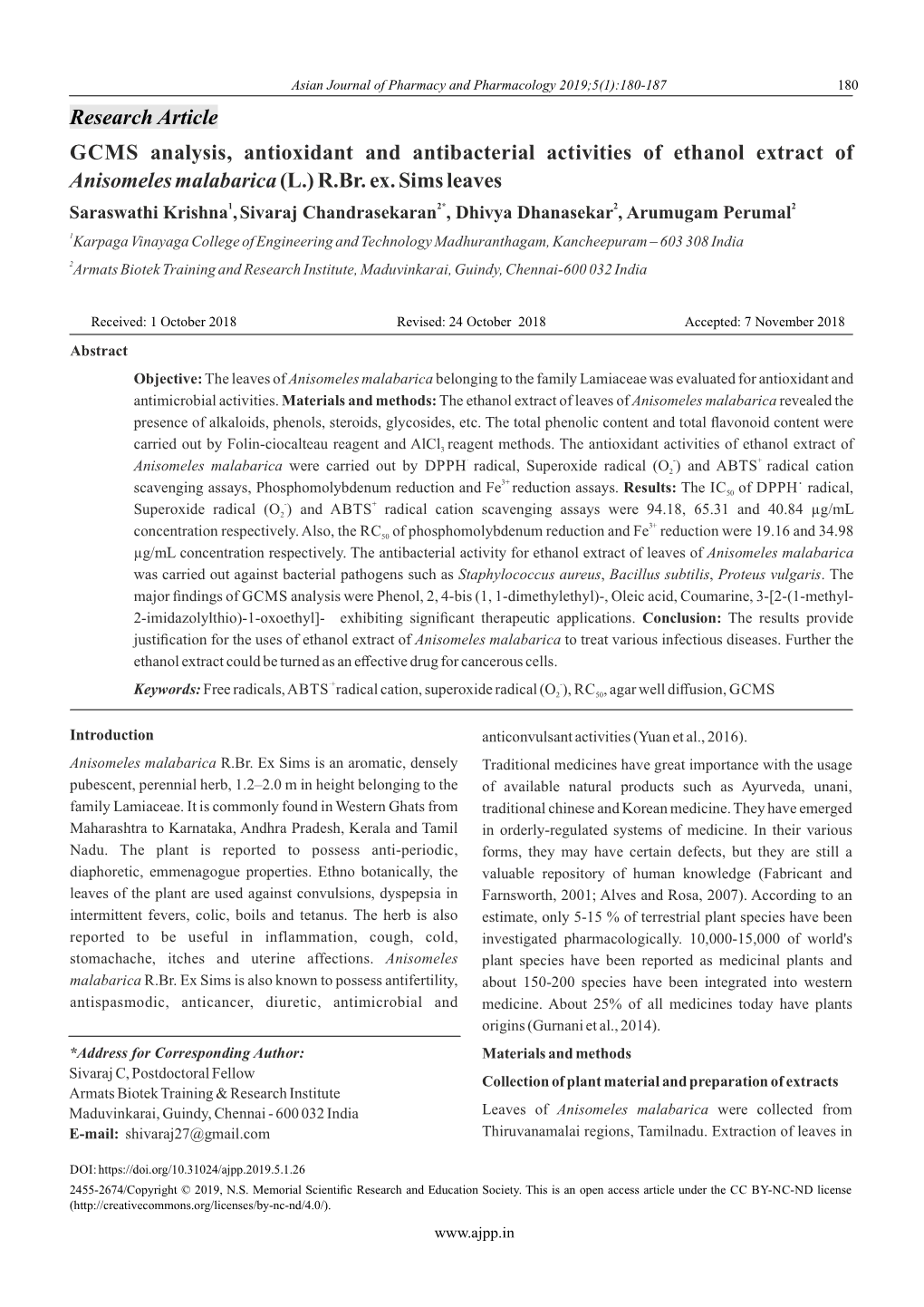 GCMS Analysis, Antioxidant An