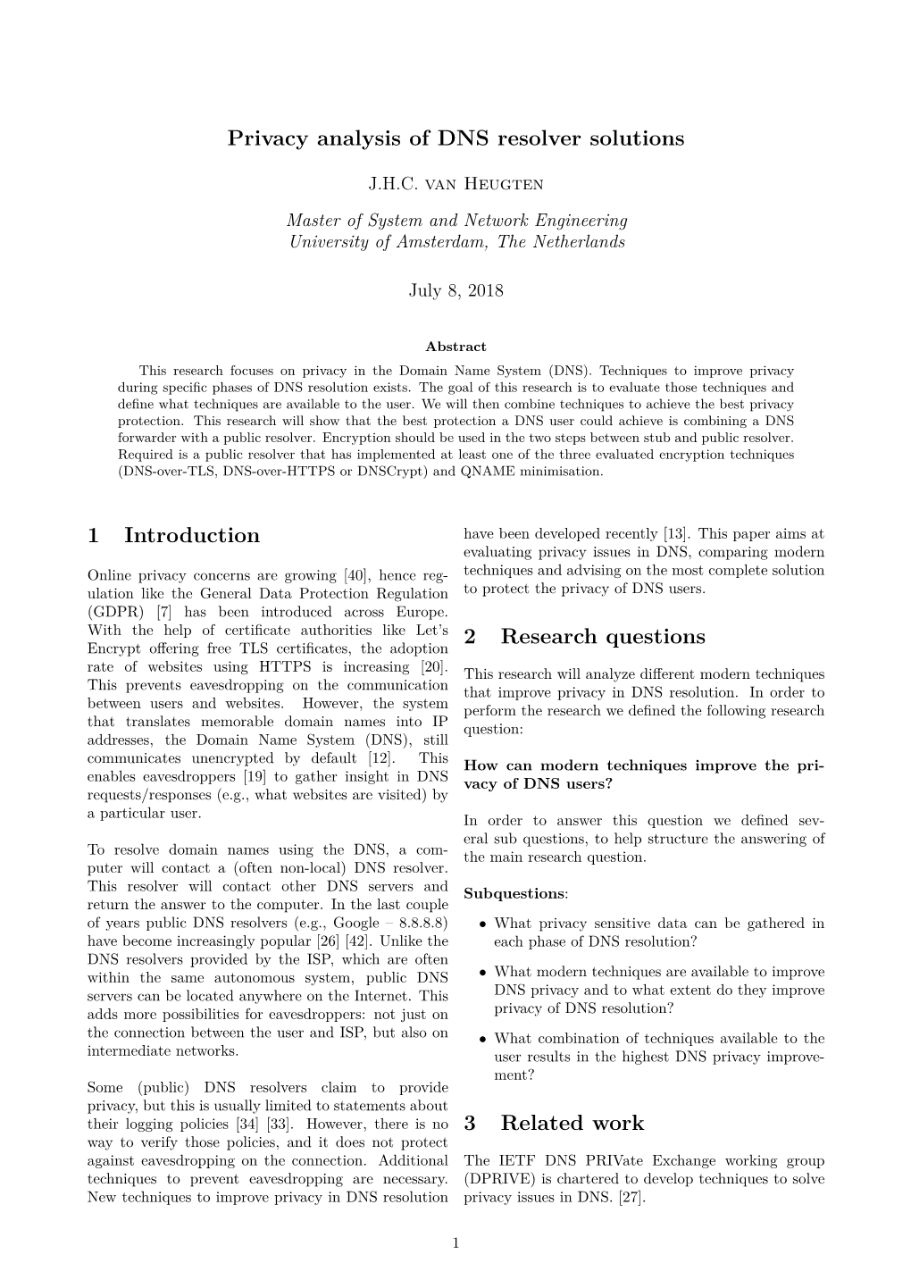 Privacy Analysis of DNS Resolver Solutions