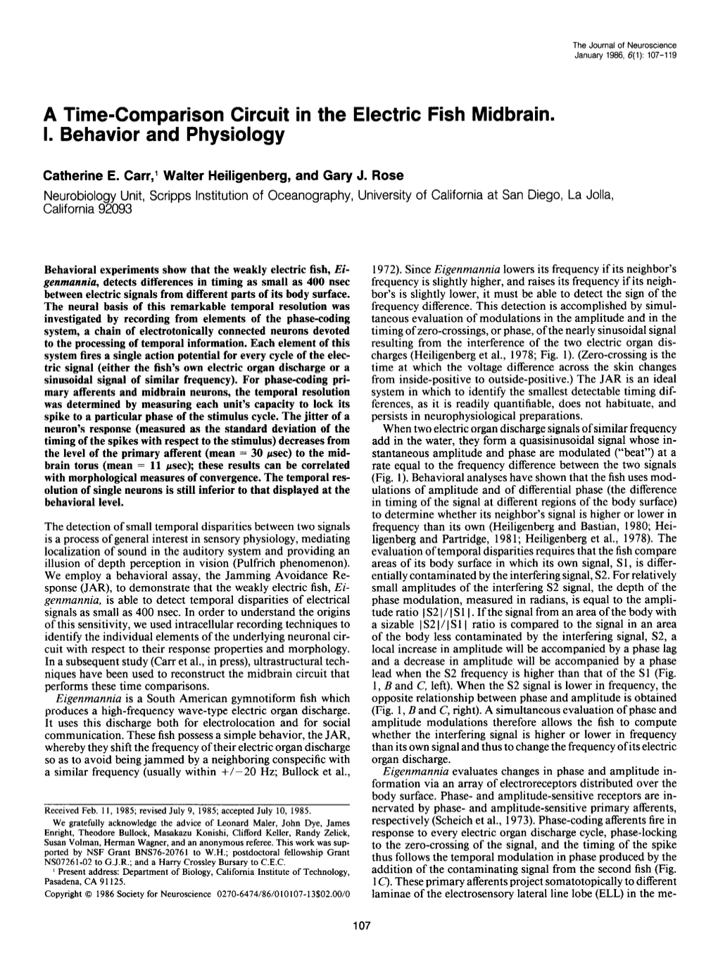 A Time-Comparison Circuit in the Electric Fish Midbrain. I. Behavior and Physiology