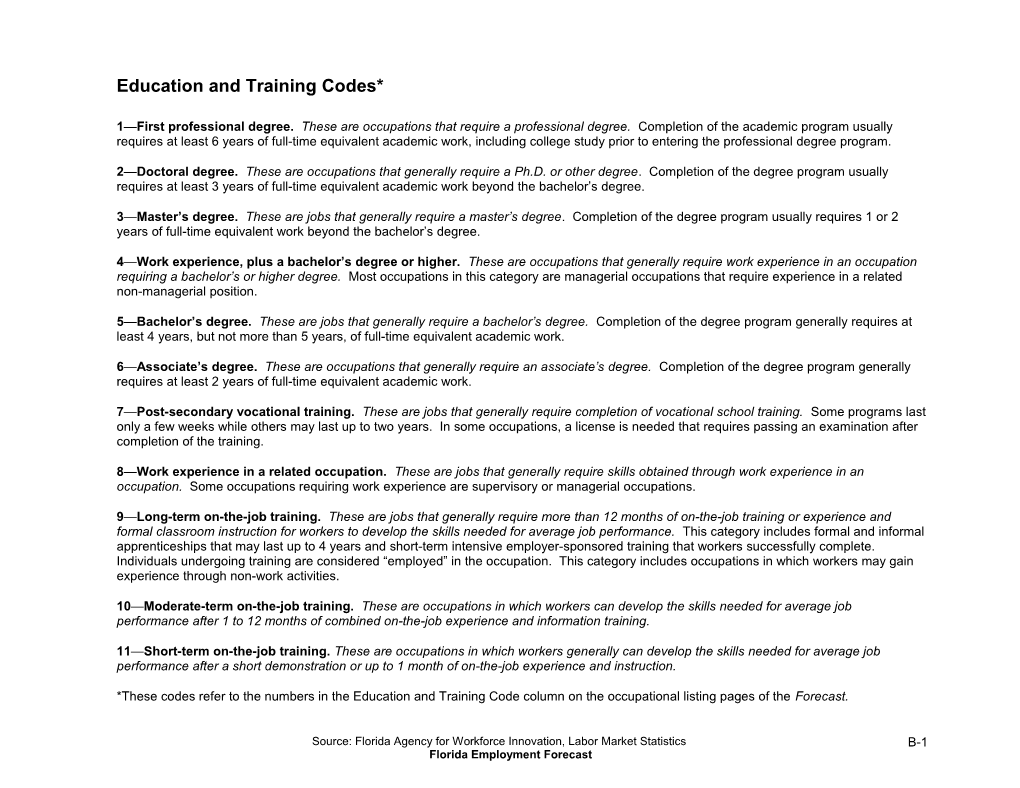Education and Training Codes*