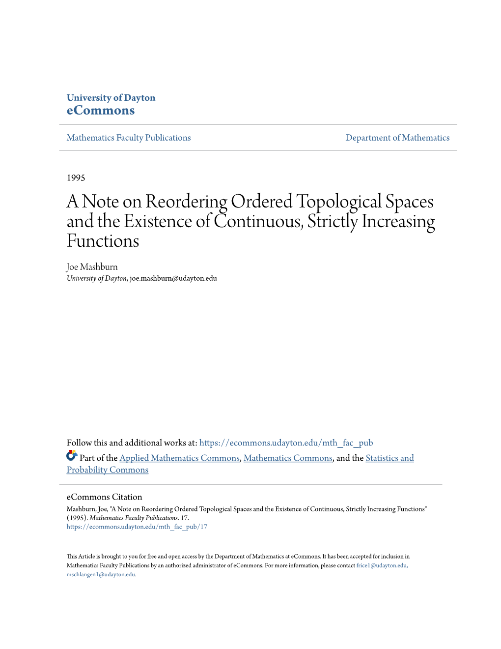 A Note on Reordering Ordered Topological Spaces and The