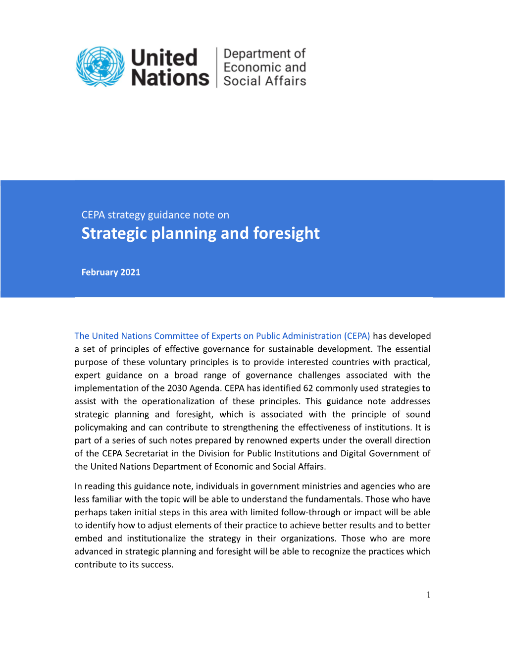 Strategic Planning and Foresight