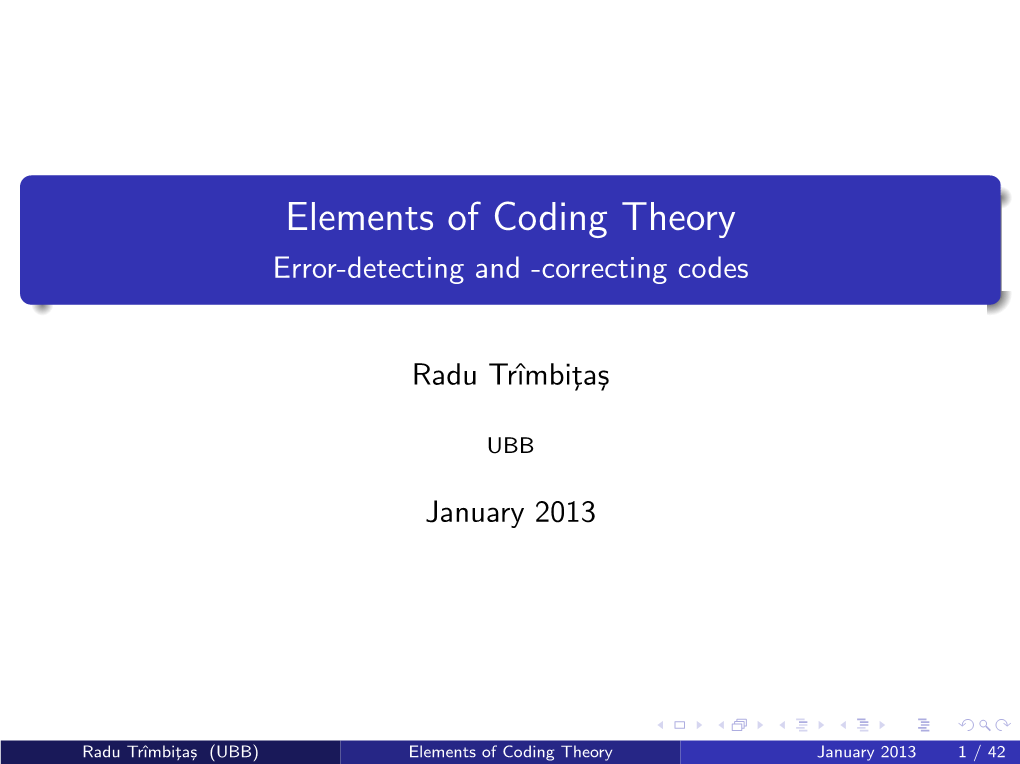 Elements of Coding Theory Error-Detecting and -Correcting Codes