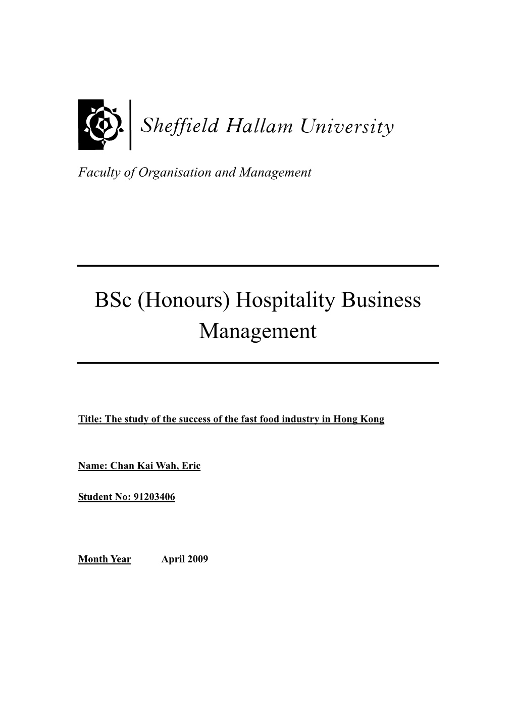 Bsc (Honours) Hospitality Business Management