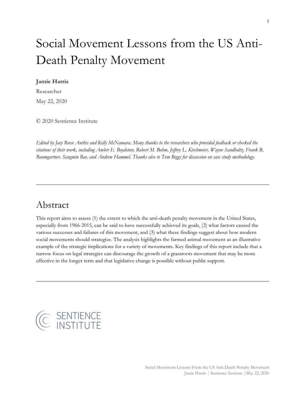Social Movement Lessons from the US Anti- Death Penalty Movement