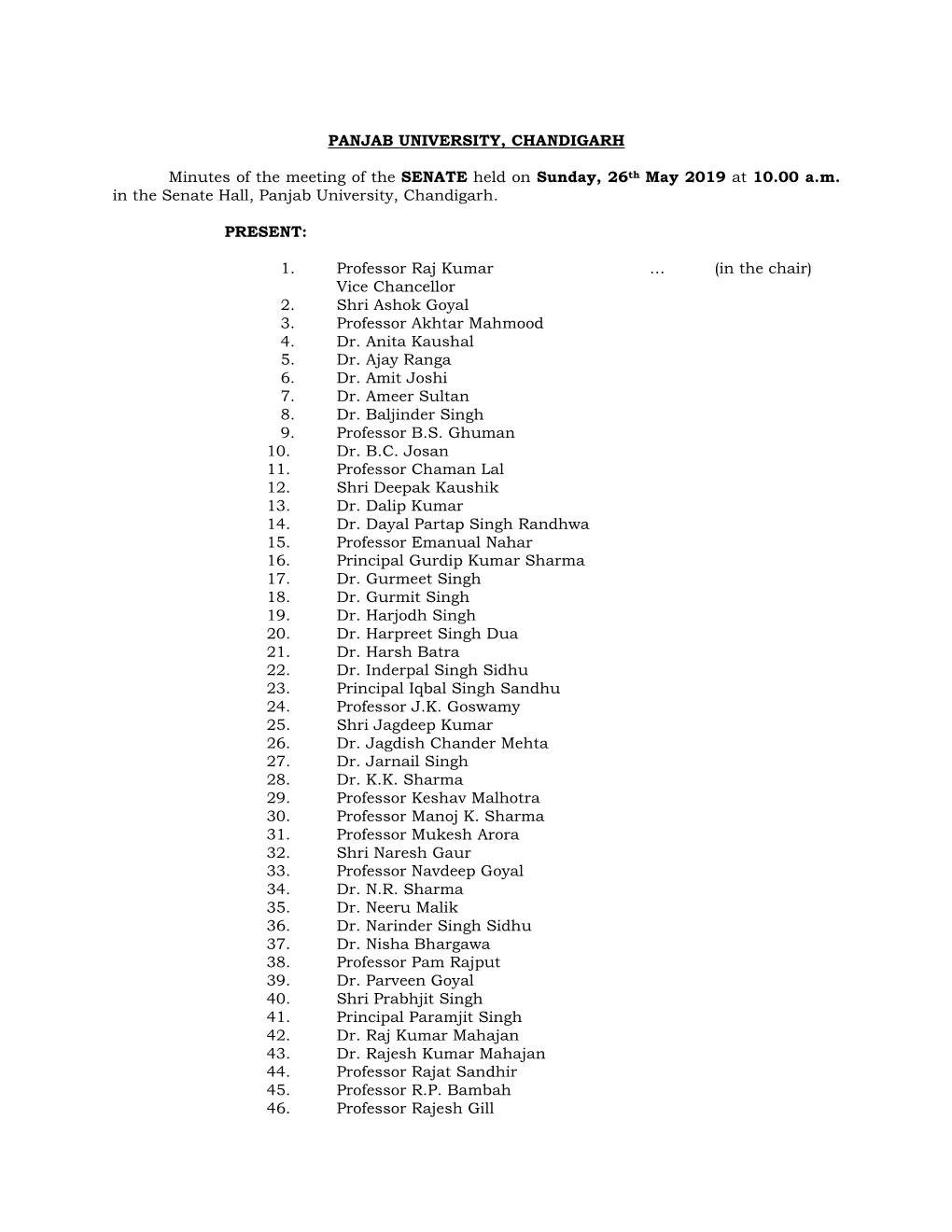 Senate Held on 26Th May 2019