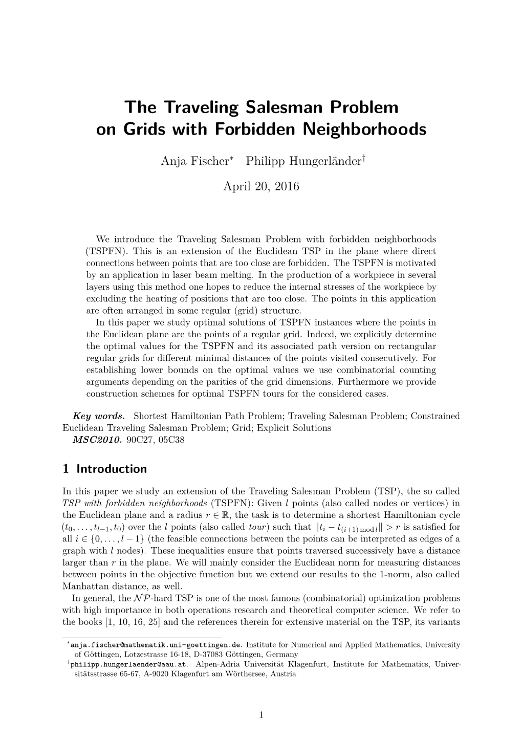 The Traveling Salesman Problem on Grids with Forbidden Neighborhoods