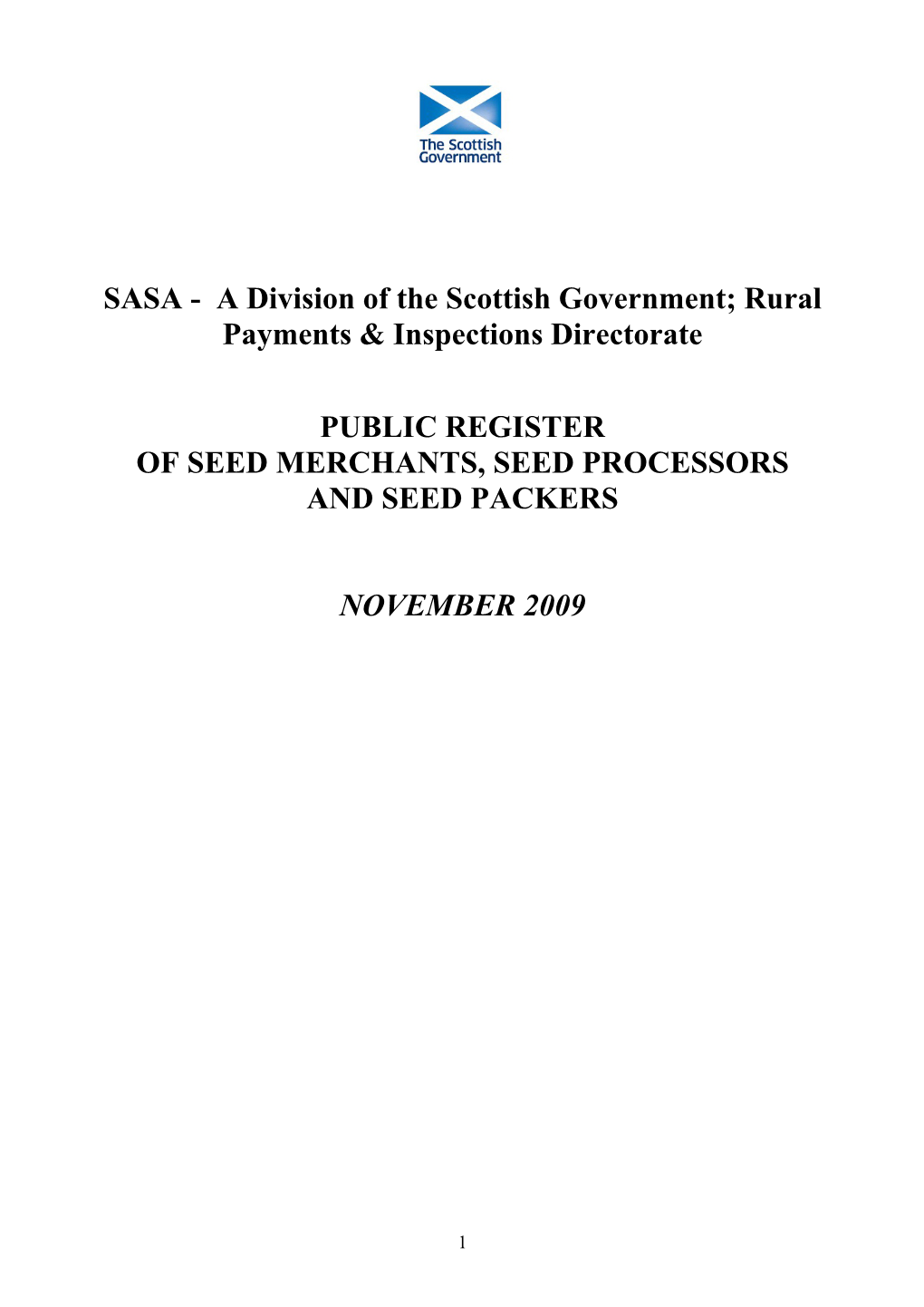 SASA - a Division of the Scottish Government; Rural Payments & Inspections Directorate
