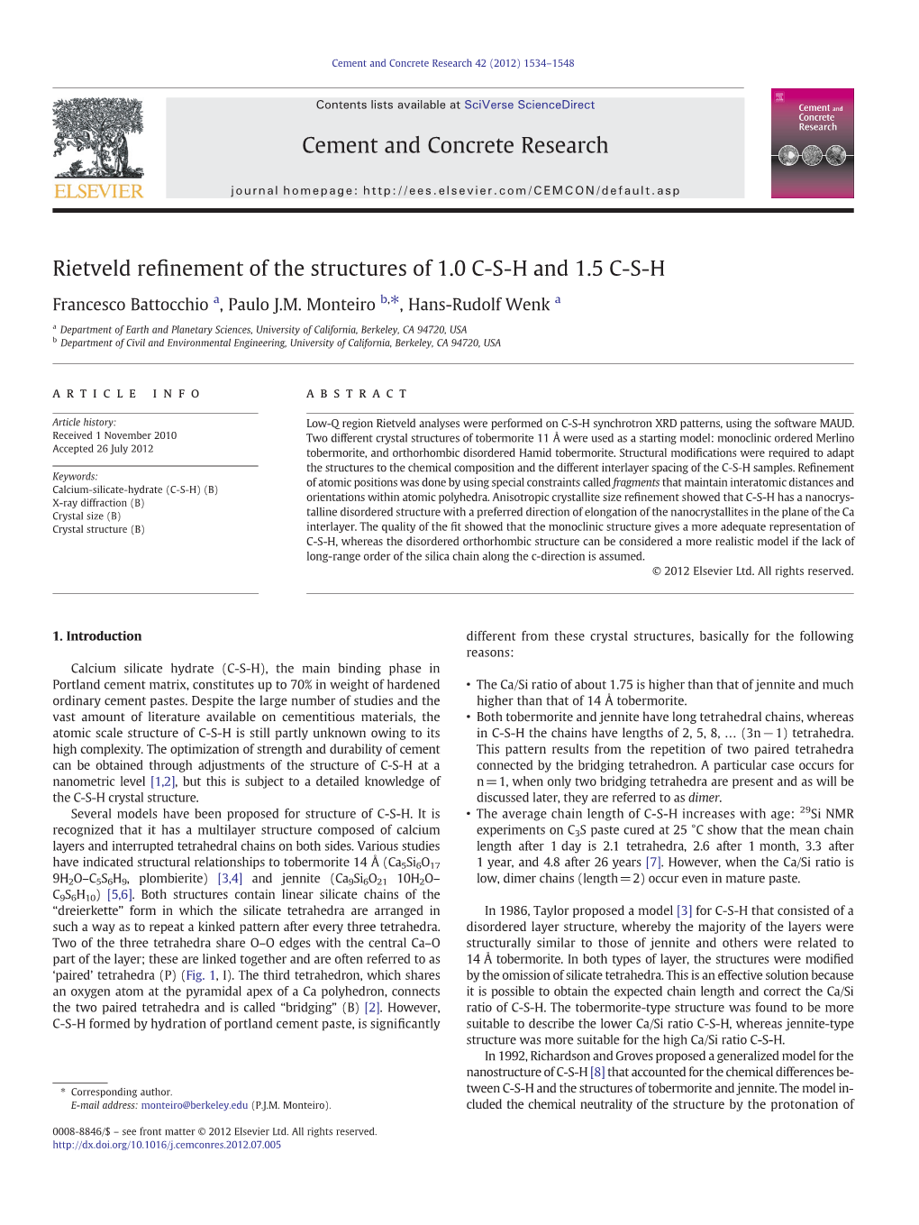 Rietveld Refinement of the Structures of 1.0 C-S-H and 1.5 C-S-H