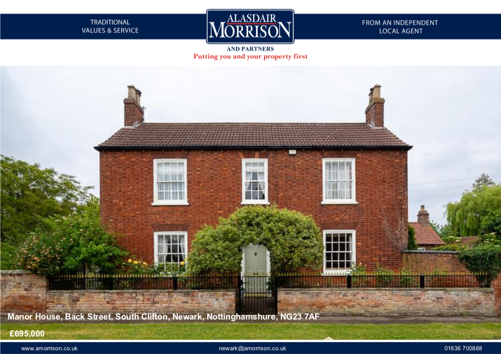 Manor House, Back Street, South Clifton, Newark, Nottinghamshure, NG23 7AF £695,000