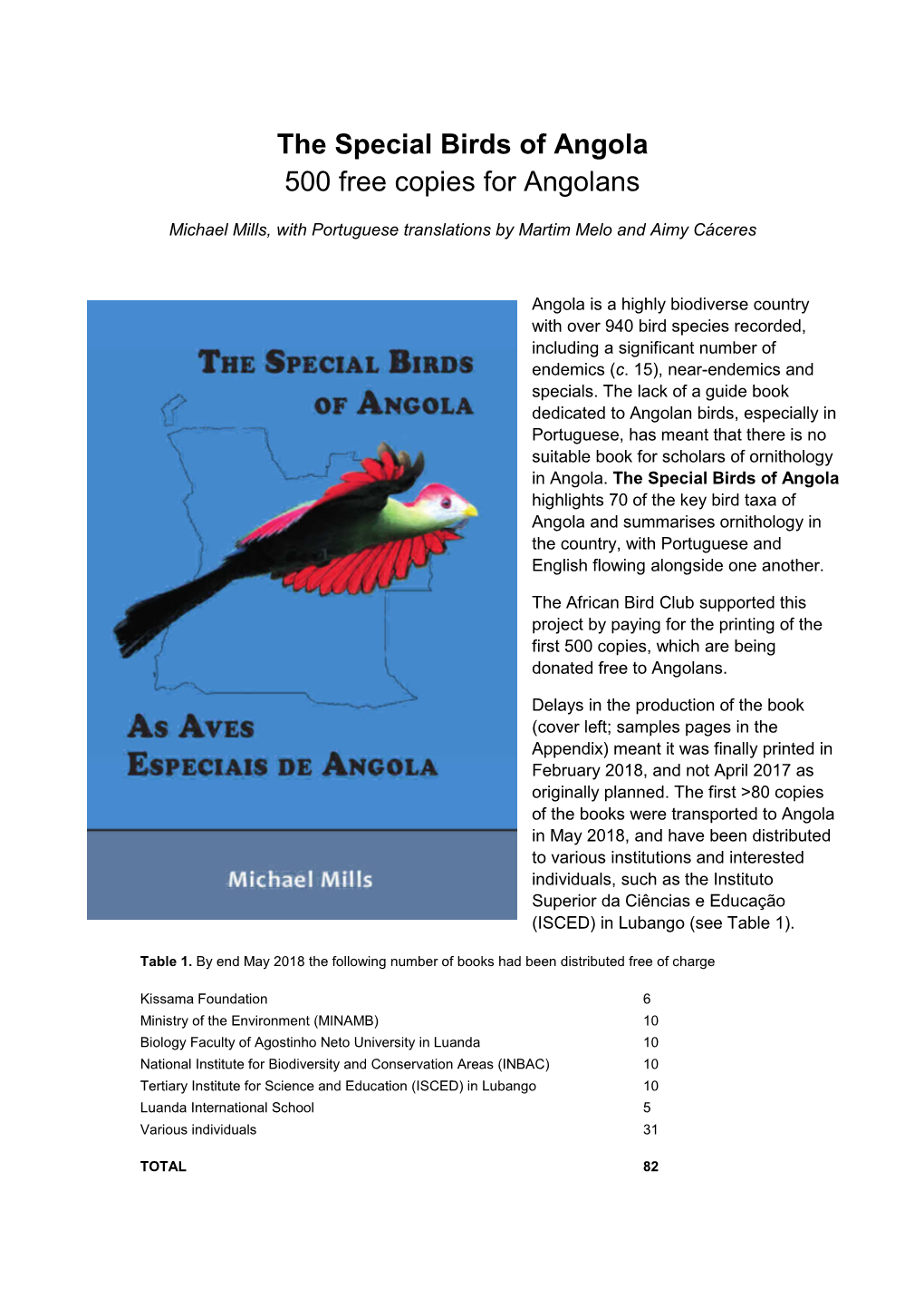 The Special Birds of Angola 500 Free Copies for Angolans