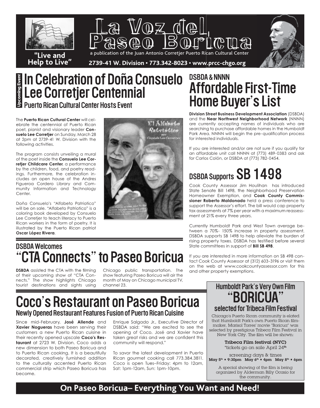 La Voz Del Paseo Boricua “Live and a Publication of the Juan Antonio Corretjer Puerto Rican Cultural Center Help to Live” 2739-41 W