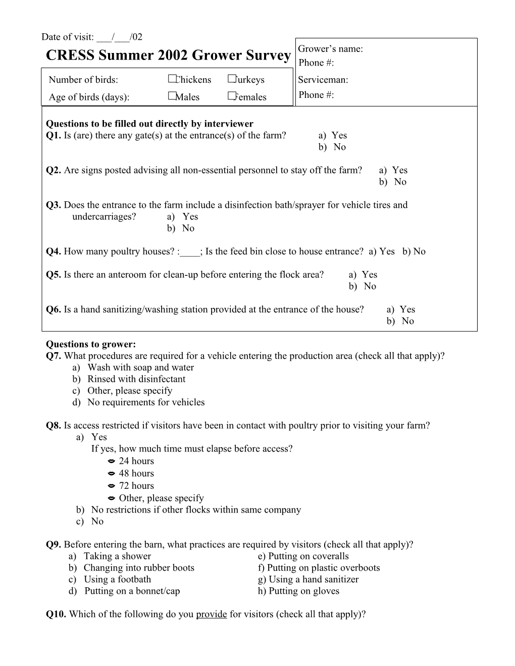 CRESS Summer 2002 Grower Survey