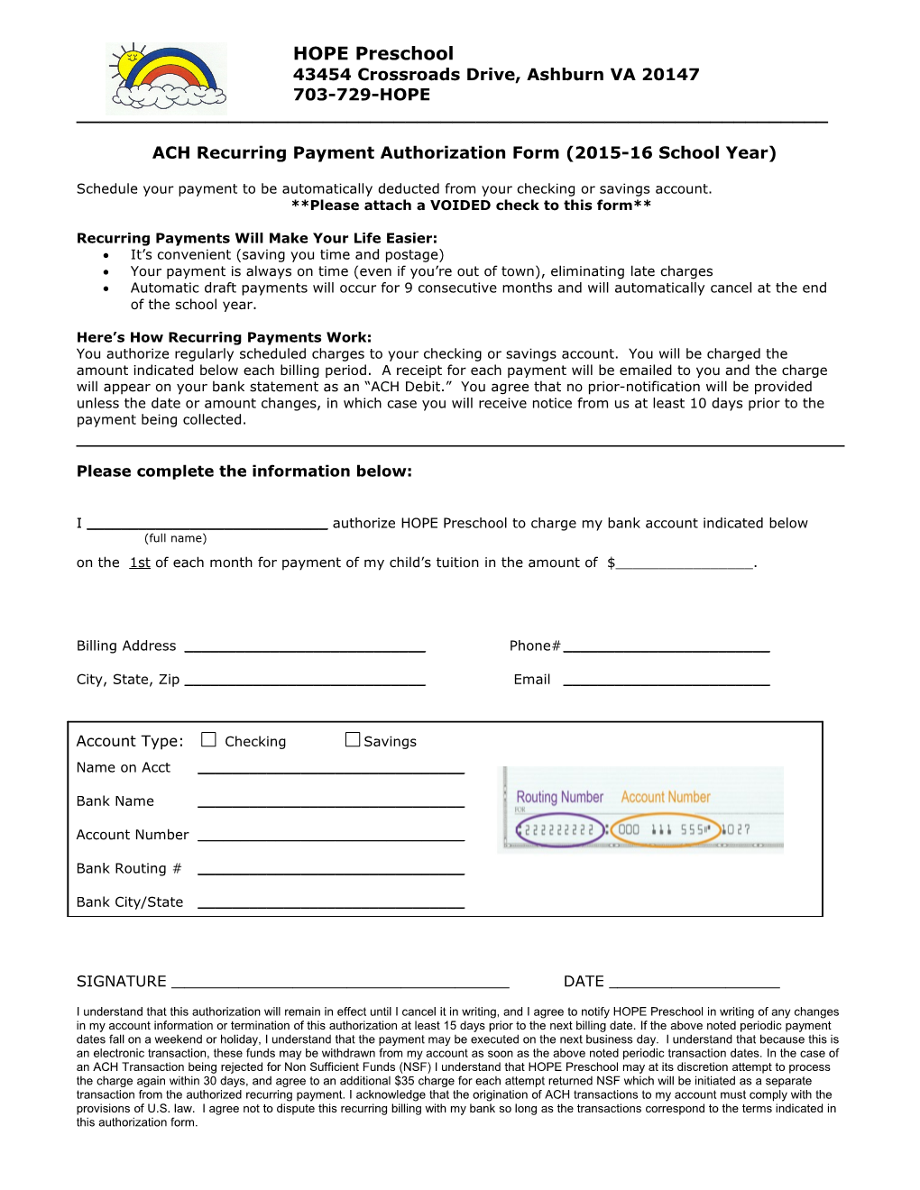 ACH Recurring Payment Authorization Form