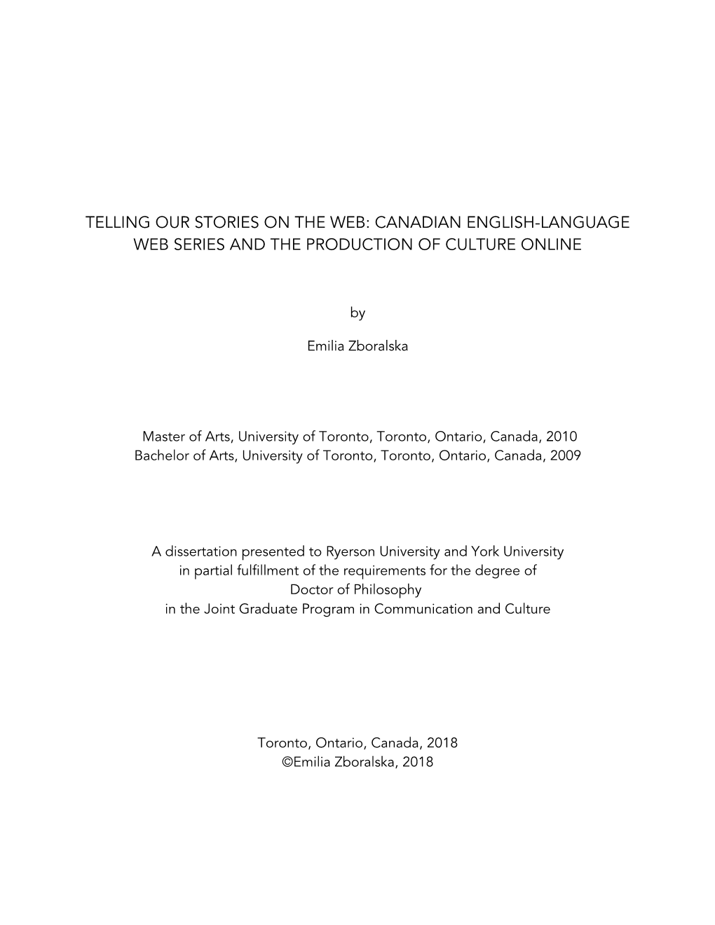 Canadian English-Language Web Series and the Production of Culture Online