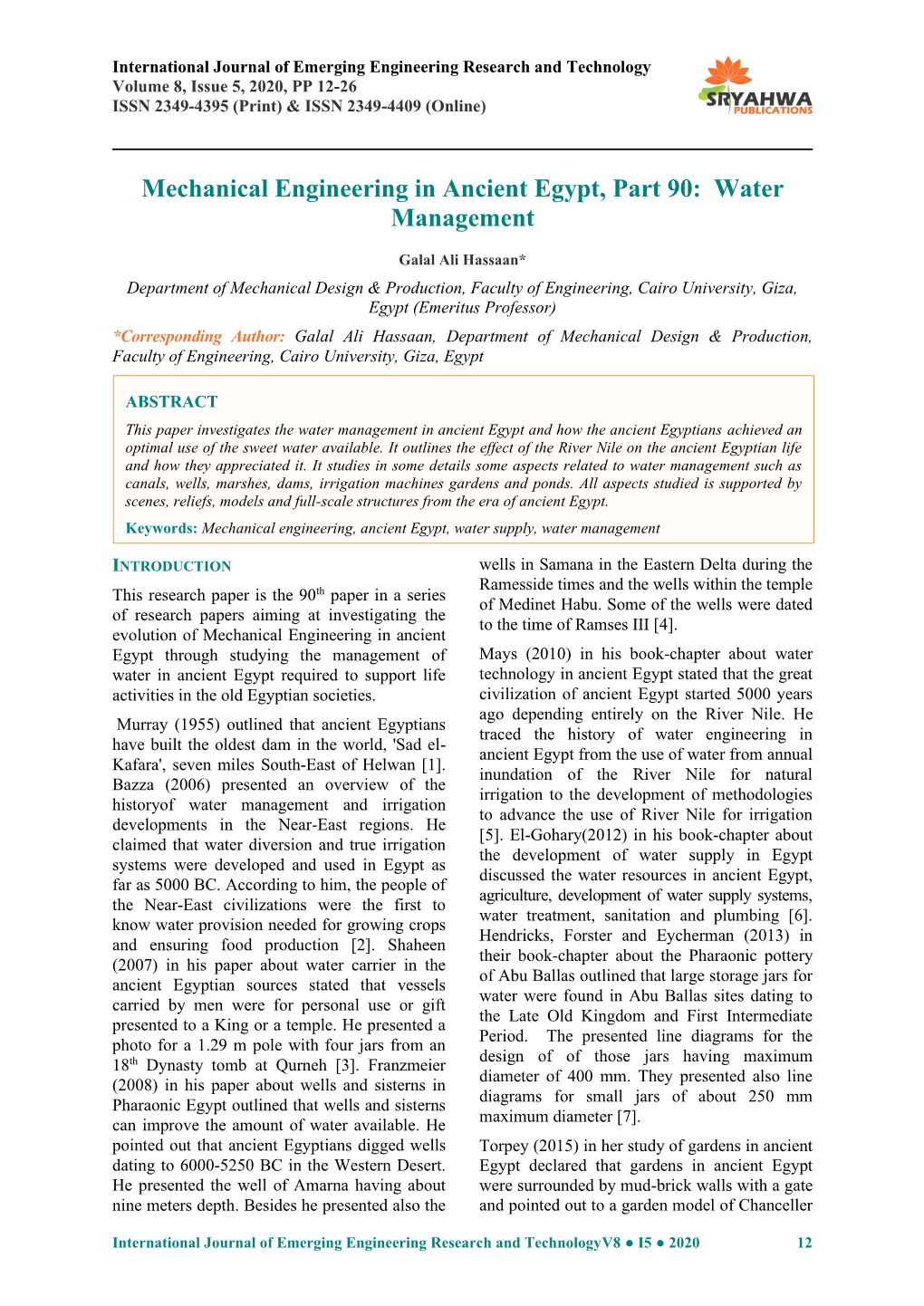 Mechanical Engineering in Ancient Egypt, Part 90: Water Management