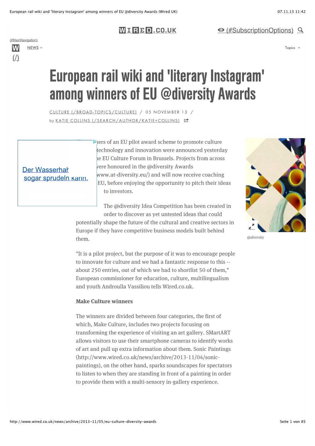 European Rail Wiki and 'Literary Instagram' Among Winners of EU @Diversity Awards (Wired UK) 07.11.13 11:42