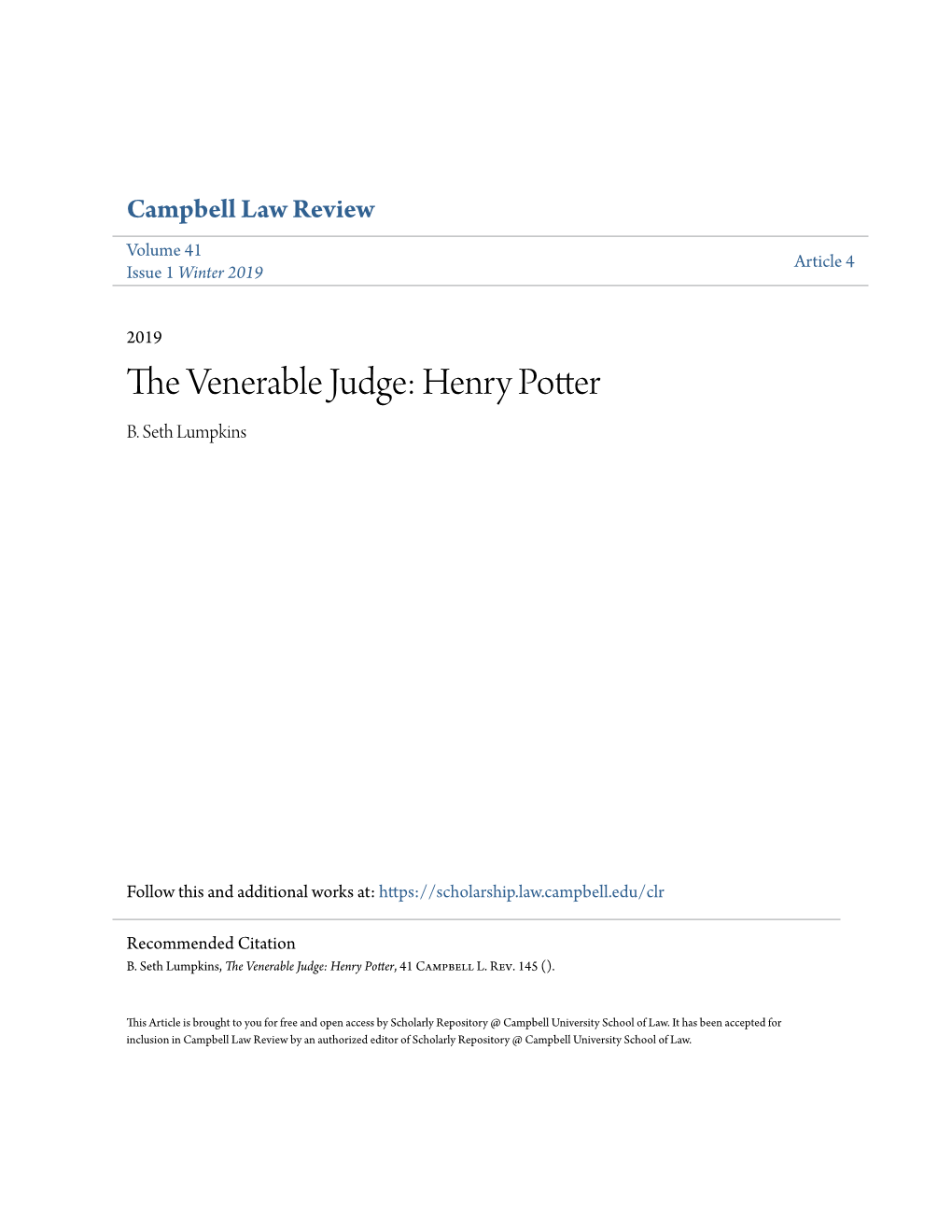 The Venerable Judge: Henry Potter, 41 Campbell L