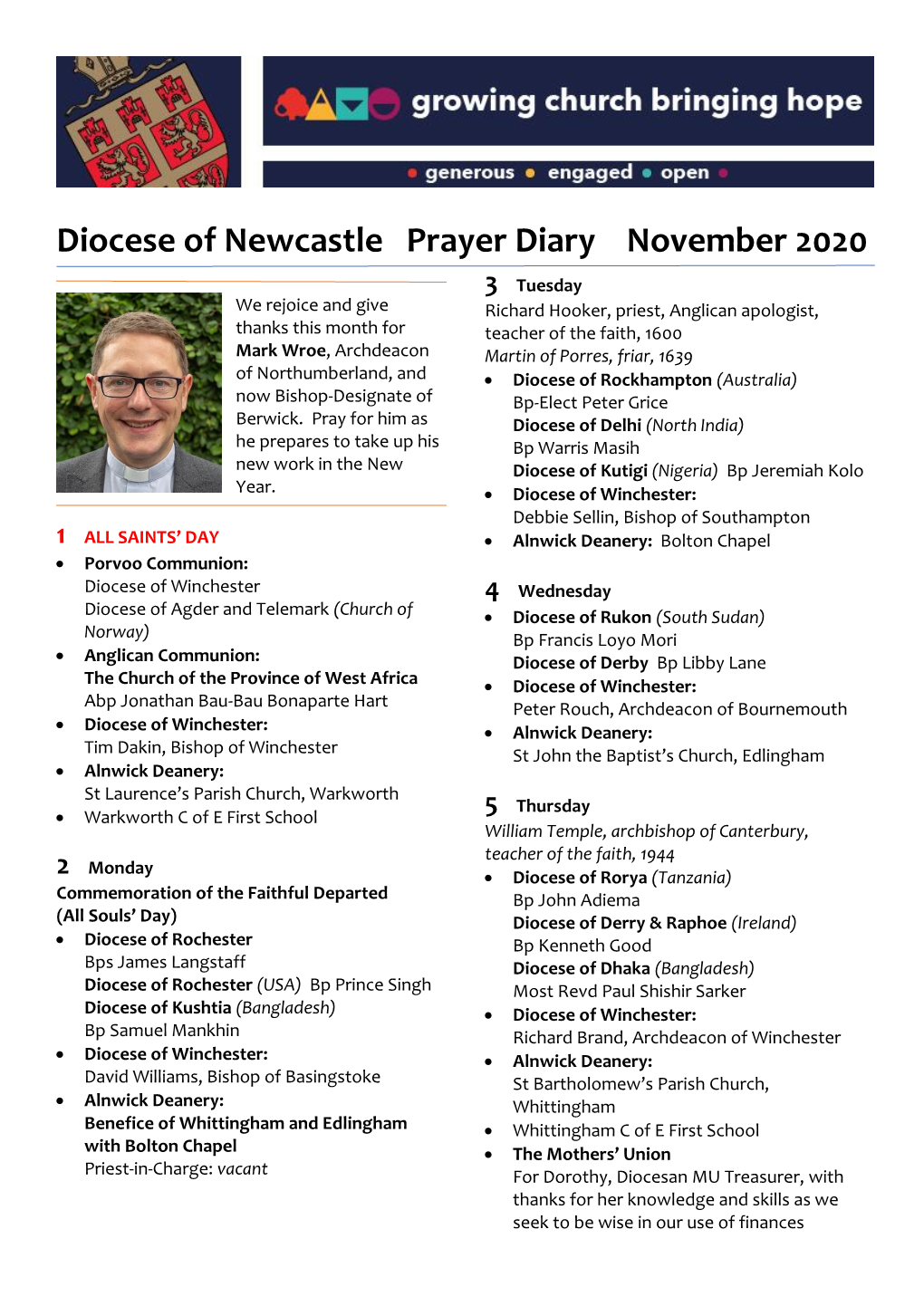 Diocese of Newcastle Prayer Diary November 2020