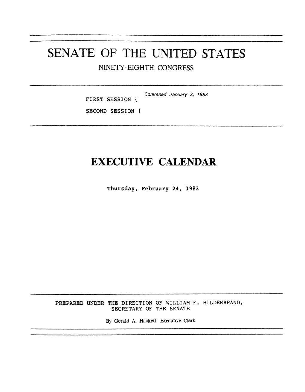 Senate of the United States Ninety-Eighth Congress