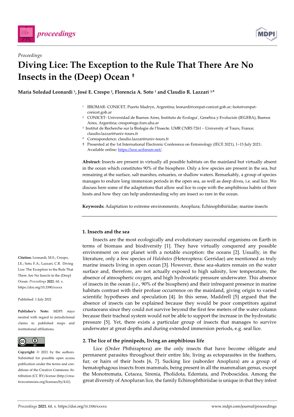 Diving Lice: the Exception to the Rule That There Are No Insects in the (Deep) Ocean †