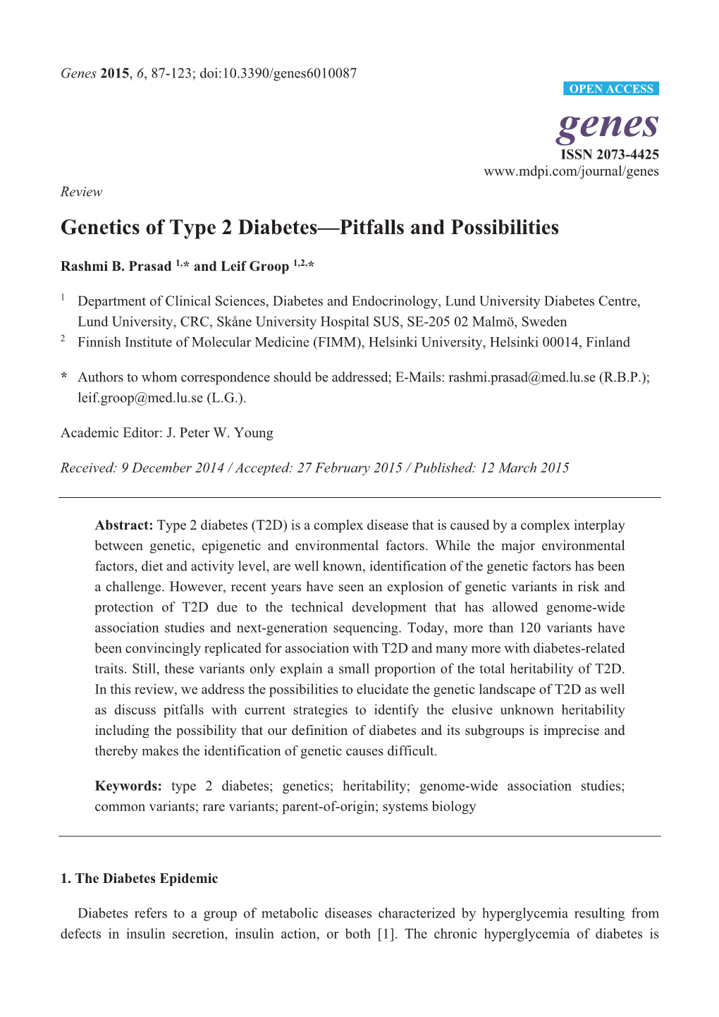 Genetics of Type 2 Diabetes—Pitfalls and Possibilities