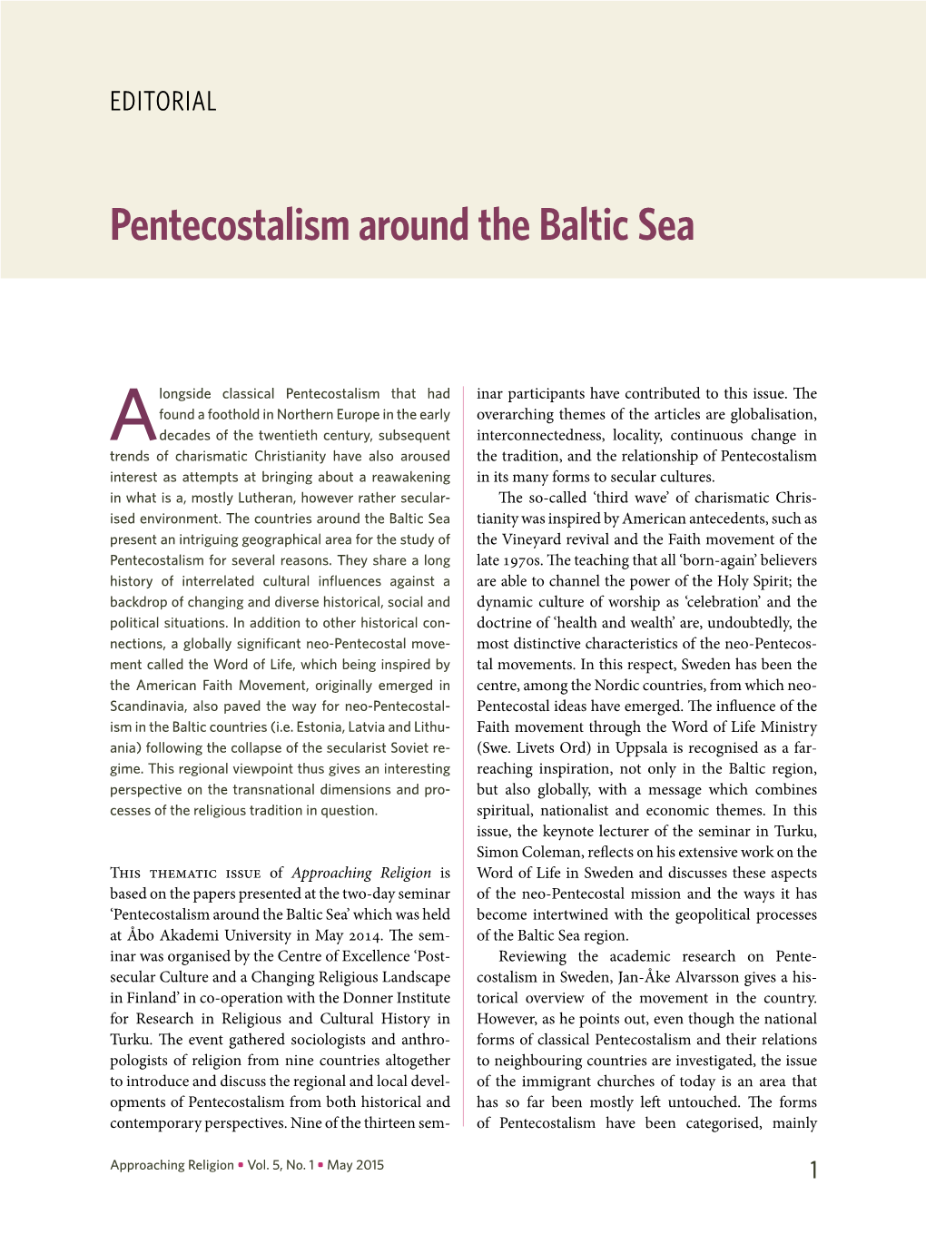 Pentecostalism Around the Baltic Sea
