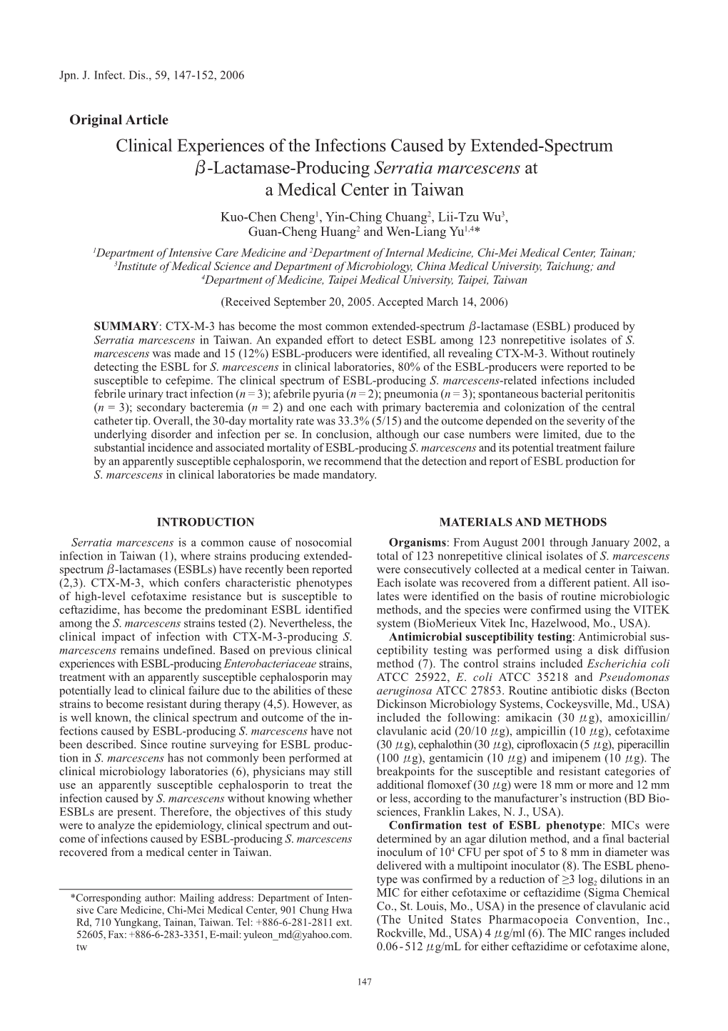 Clinical Experiences of the Infections Caused by Extended-Spectrum Β