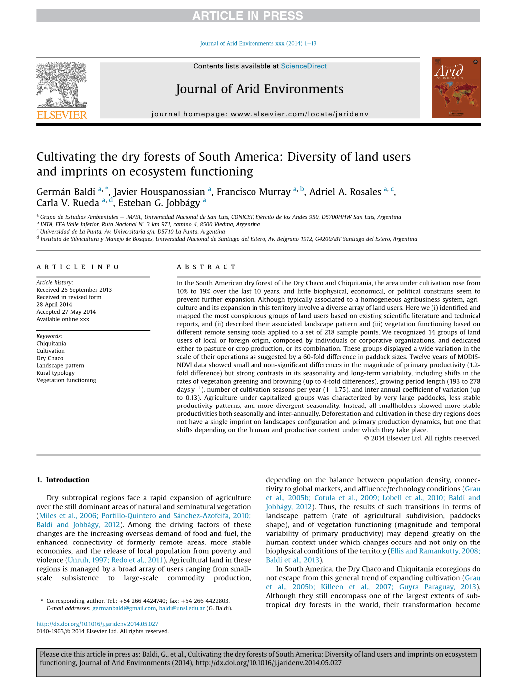 Cultivating the Dry Forests of South America: Diversity of Land Users and Imprints on Ecosystem Functioning