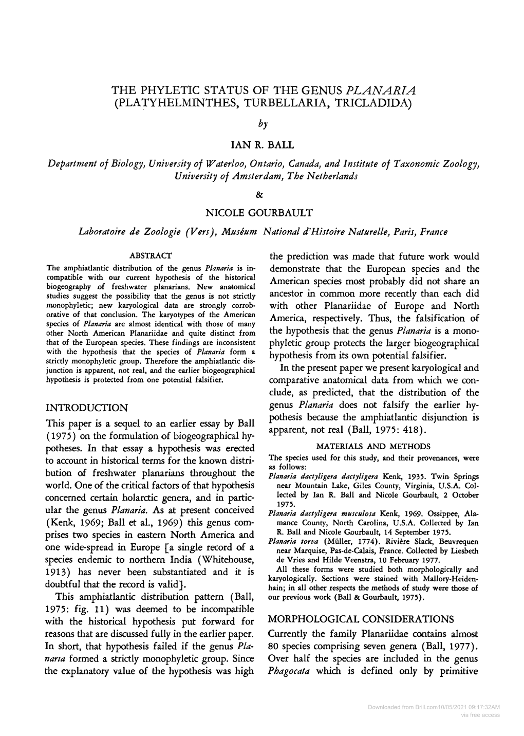 The Phyletic Status of the Genus Planaria (Platyhelminthes, Turbellaria, Tricladida)