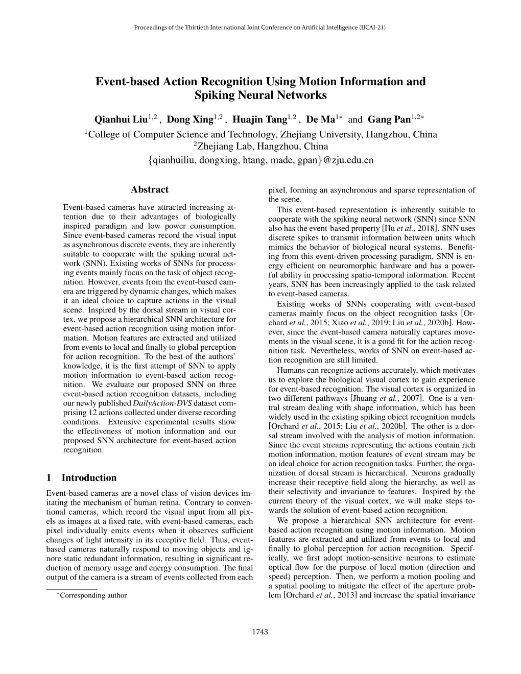 Event-Based Action Recognition Using Motion Information and Spiking Neural Networks