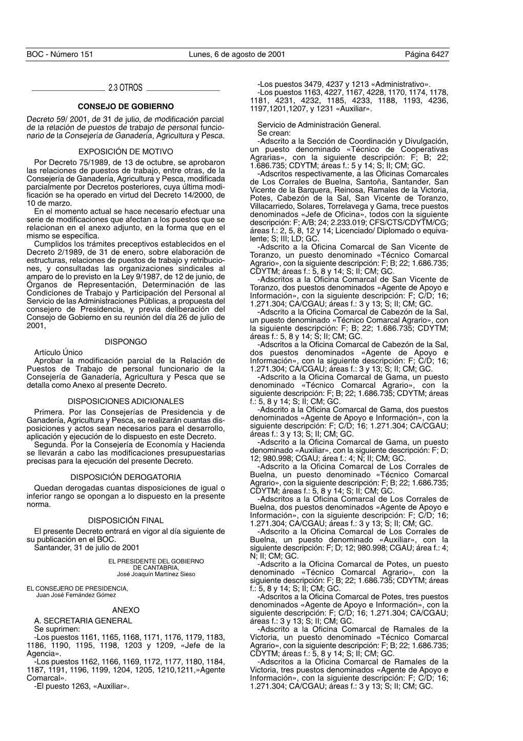 2001, De 31 De Julio, De Modificación Parcial De La Relación De Puestos De Trabajo De Personal Funcio- Servicio De Administración General