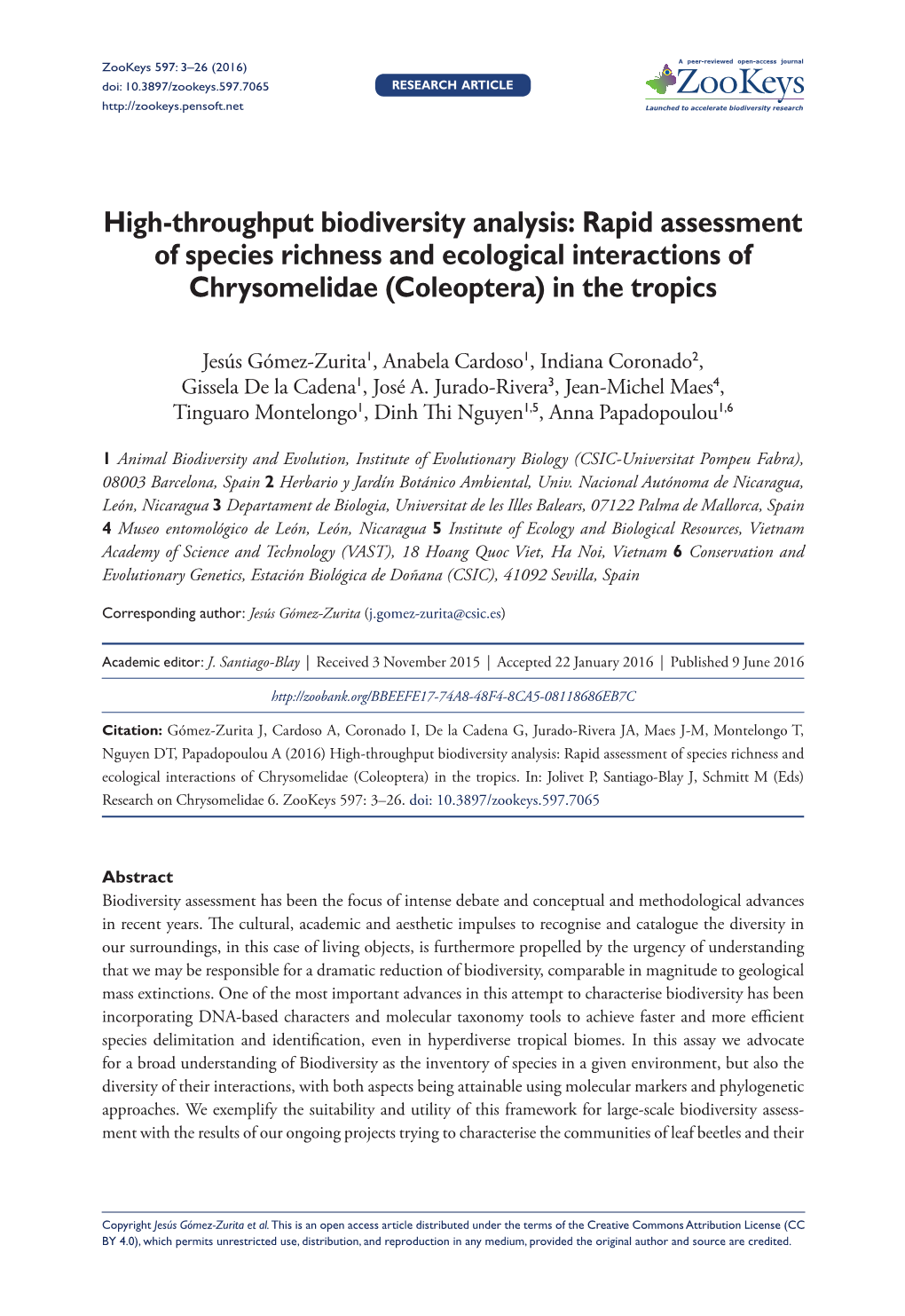 ﻿High-Throughput Biodiversity Analysis: Rapid Assessment of Species