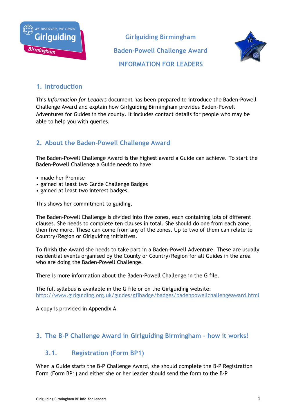 Girlguiding Birmingham Baden-Powell Challenge Award