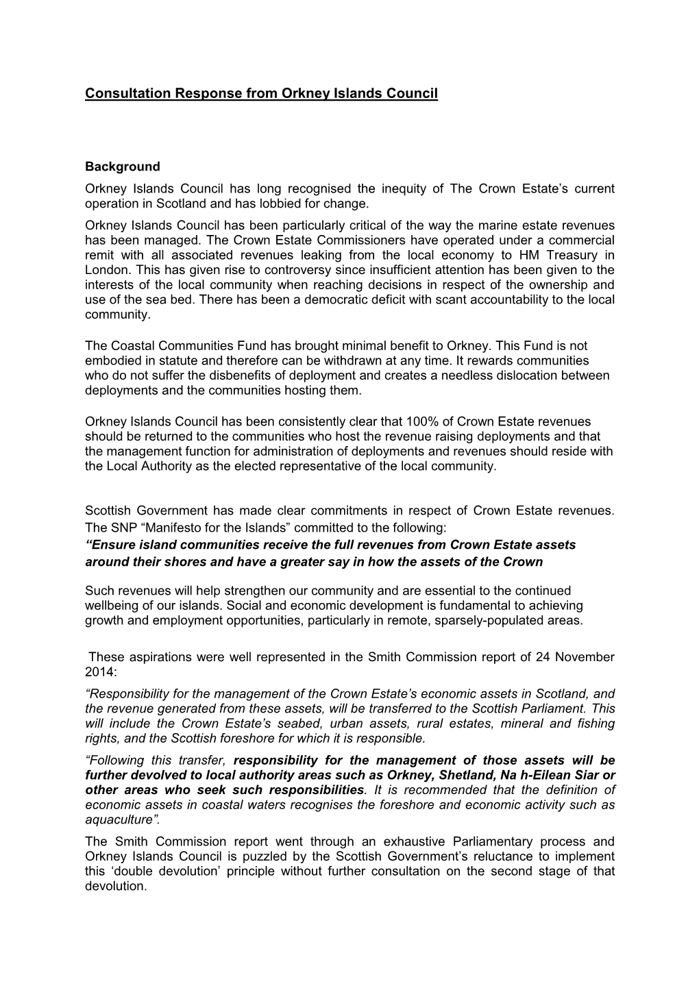 Consultation Response from Orkney Islands Council