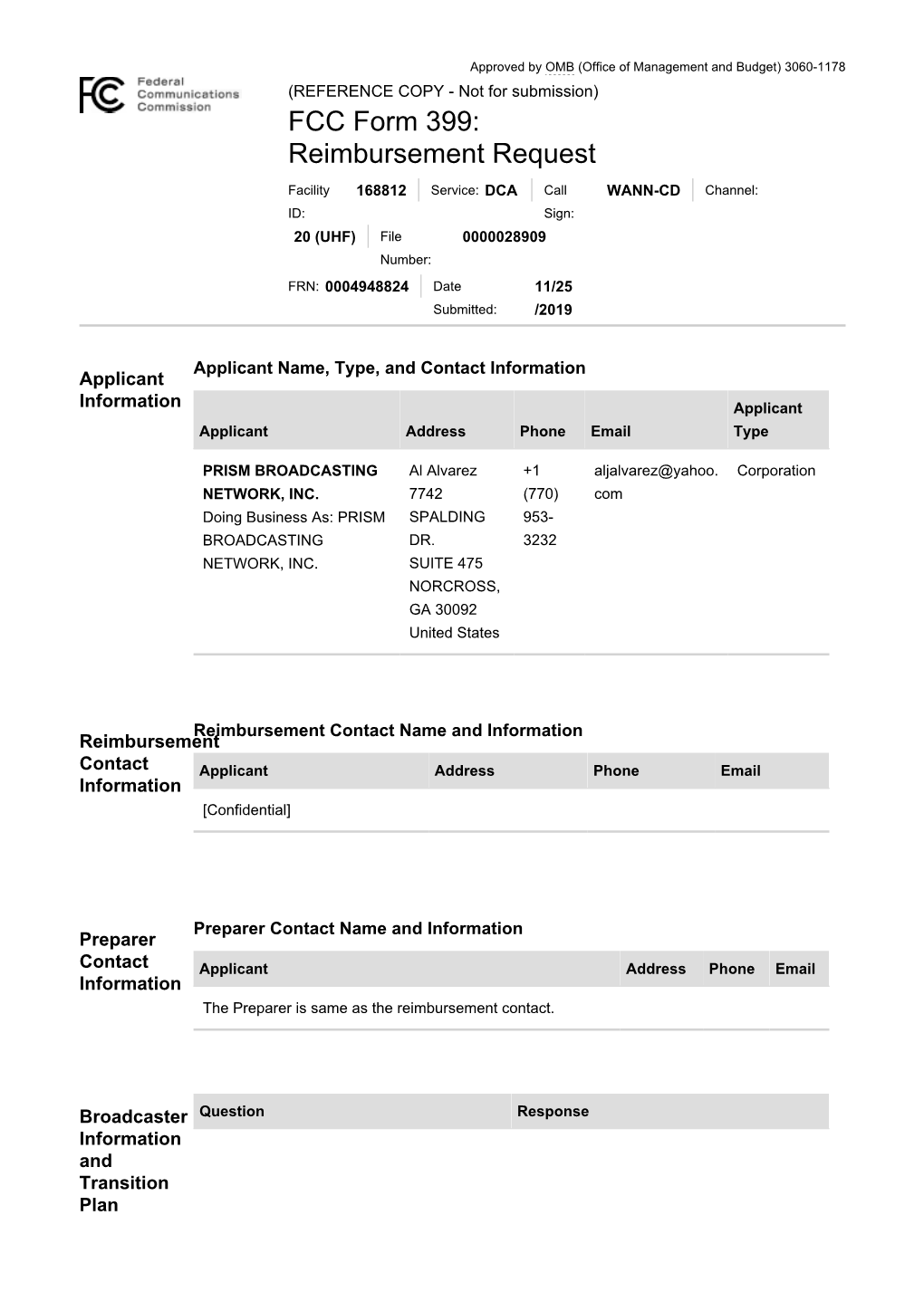 TV Broadcaster Relocation Fund Reimbursement Application