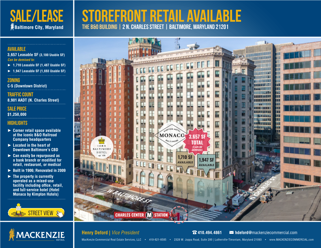 Storefront Retail Available Sale/Lease
