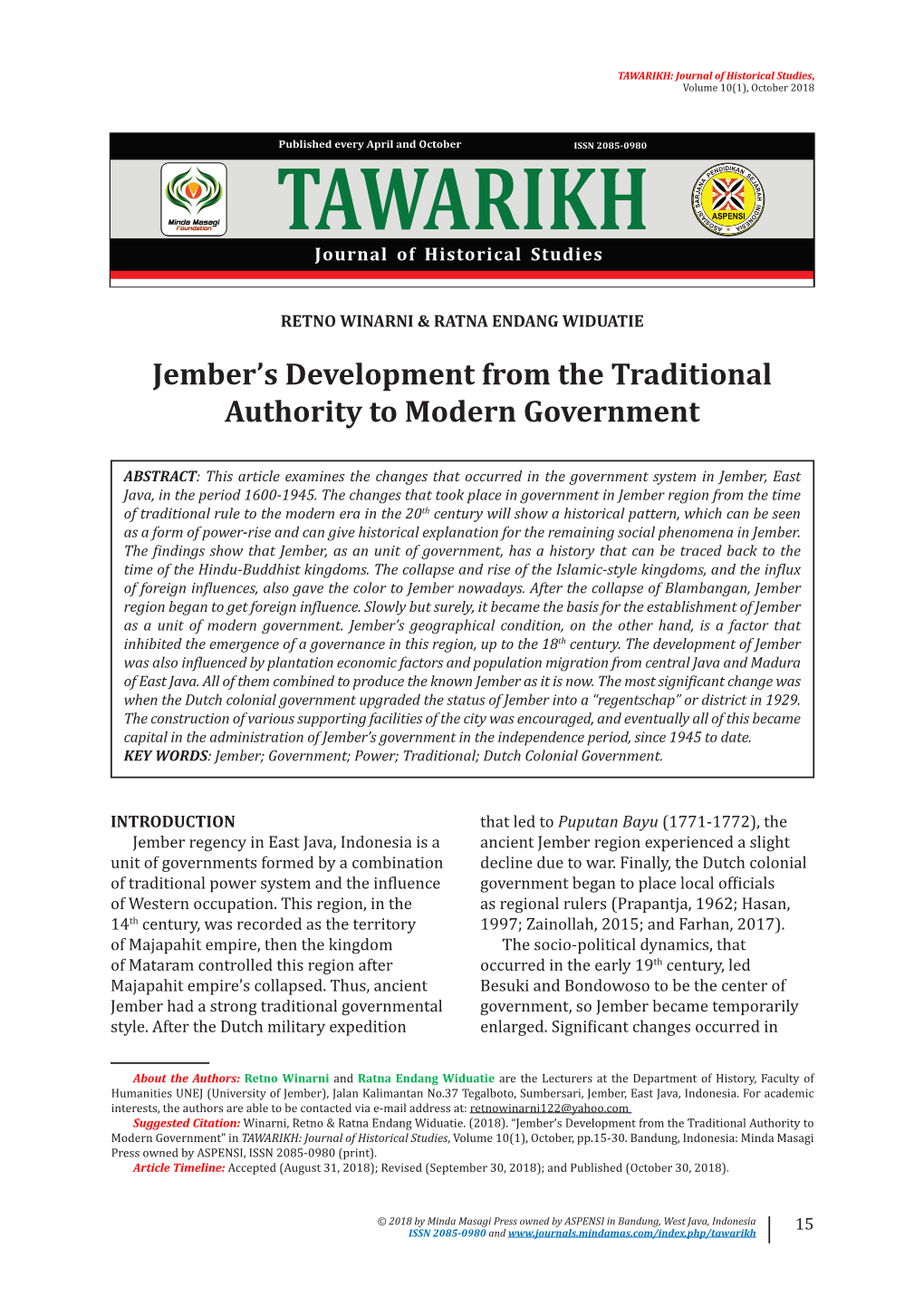 Jember's Development from the Traditional Authority to Modern