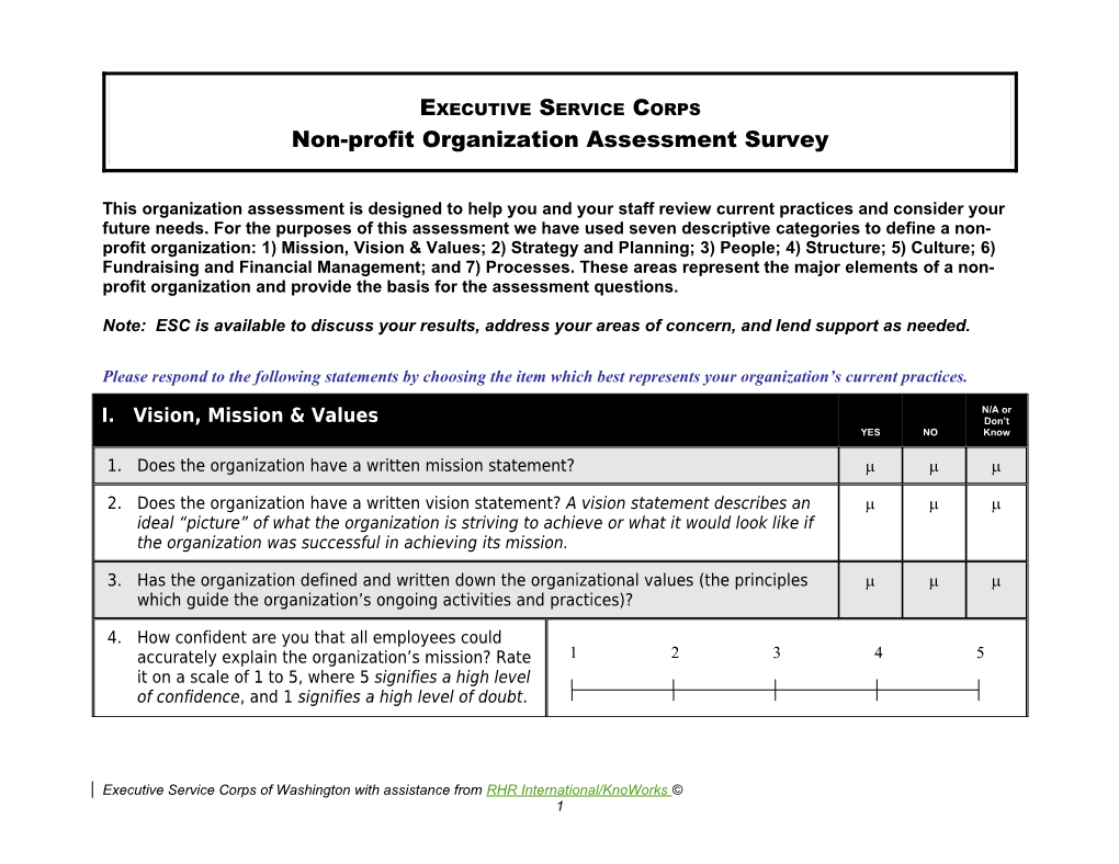 Non-Profit Organization Assessment Survey