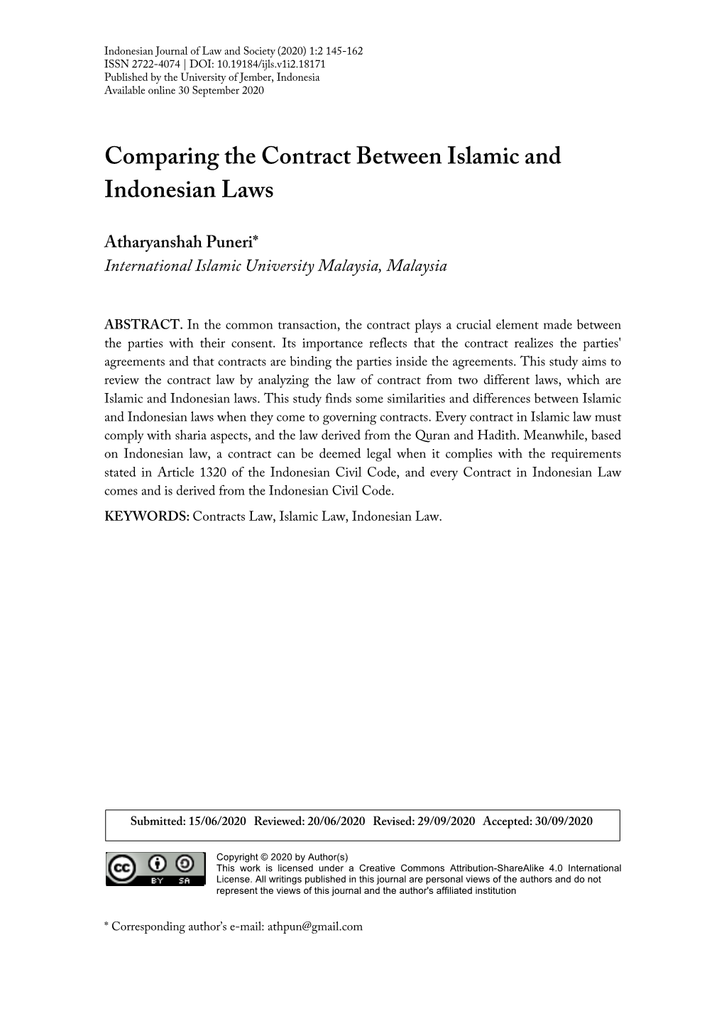 Comparing the Contract Between Islamic and Indonesian Laws